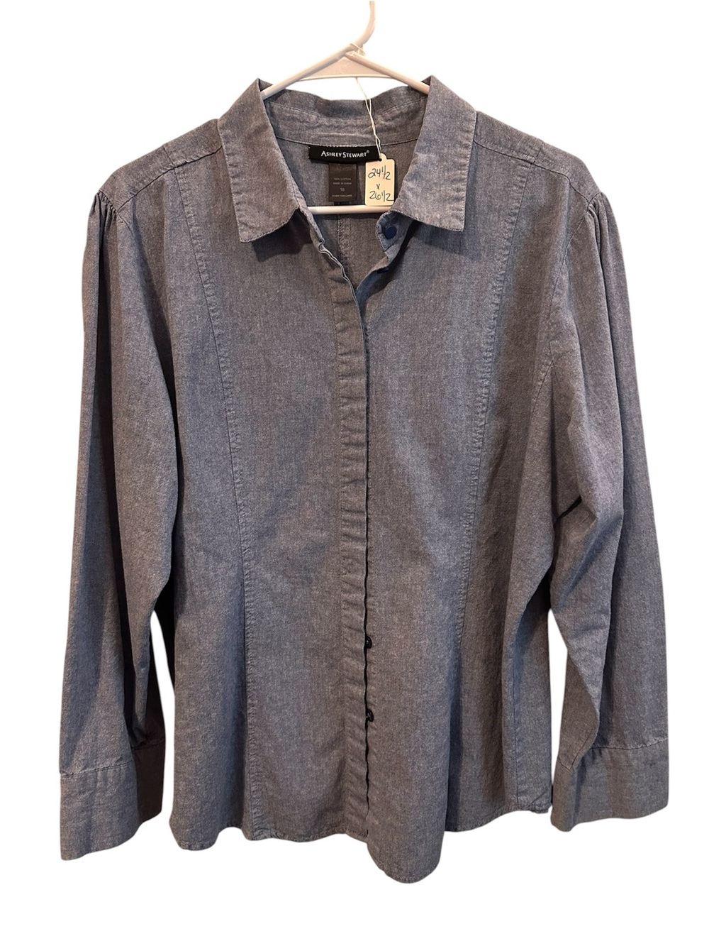 Ashley Stewart Denim Button-Down Shirt. EUC